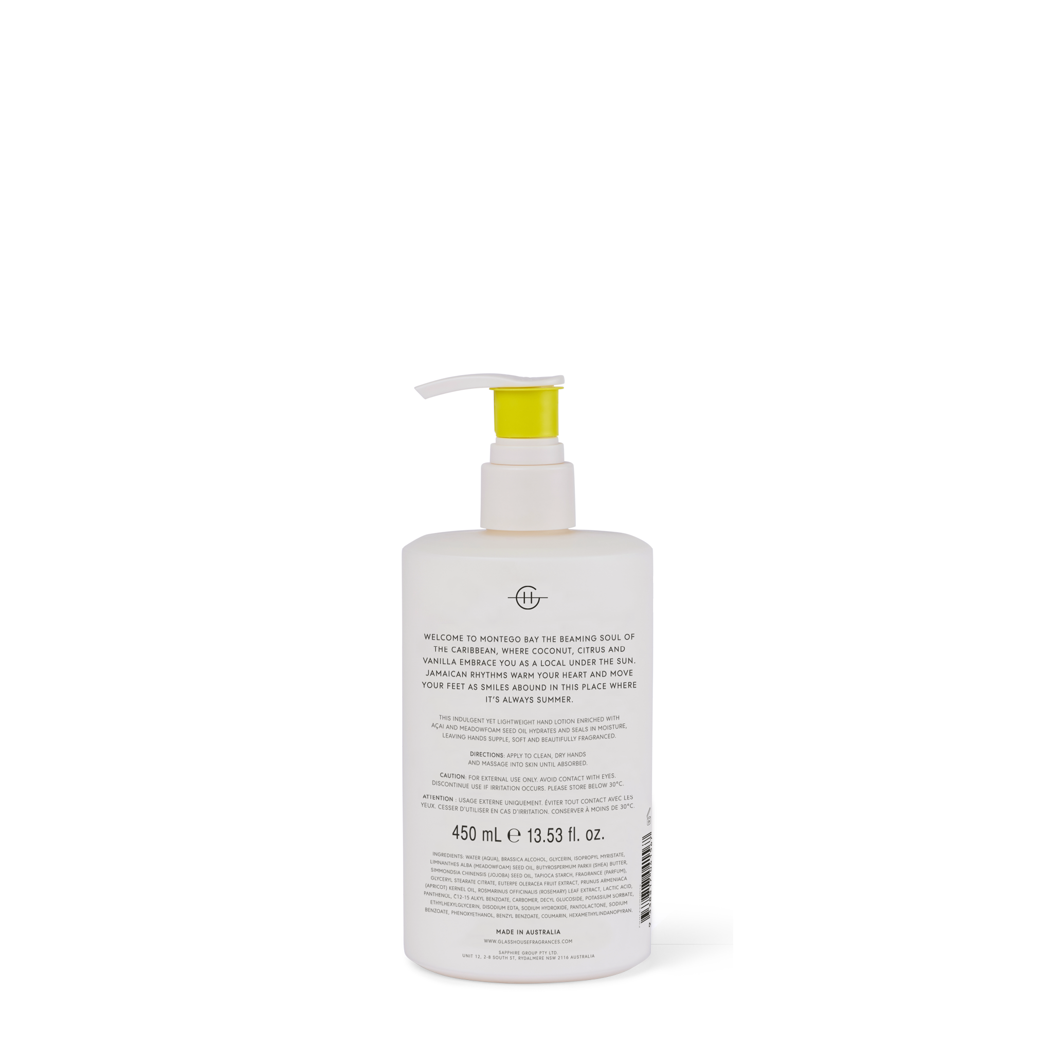 Glasshouse Fragrances Montego Bay Rhythm back of product.