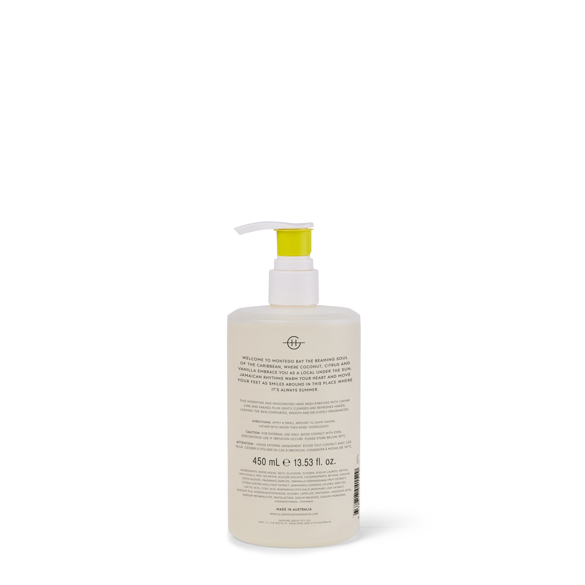 Glasshouse Fragrances Montego Bay Rhythm Hand Wash back of pack.