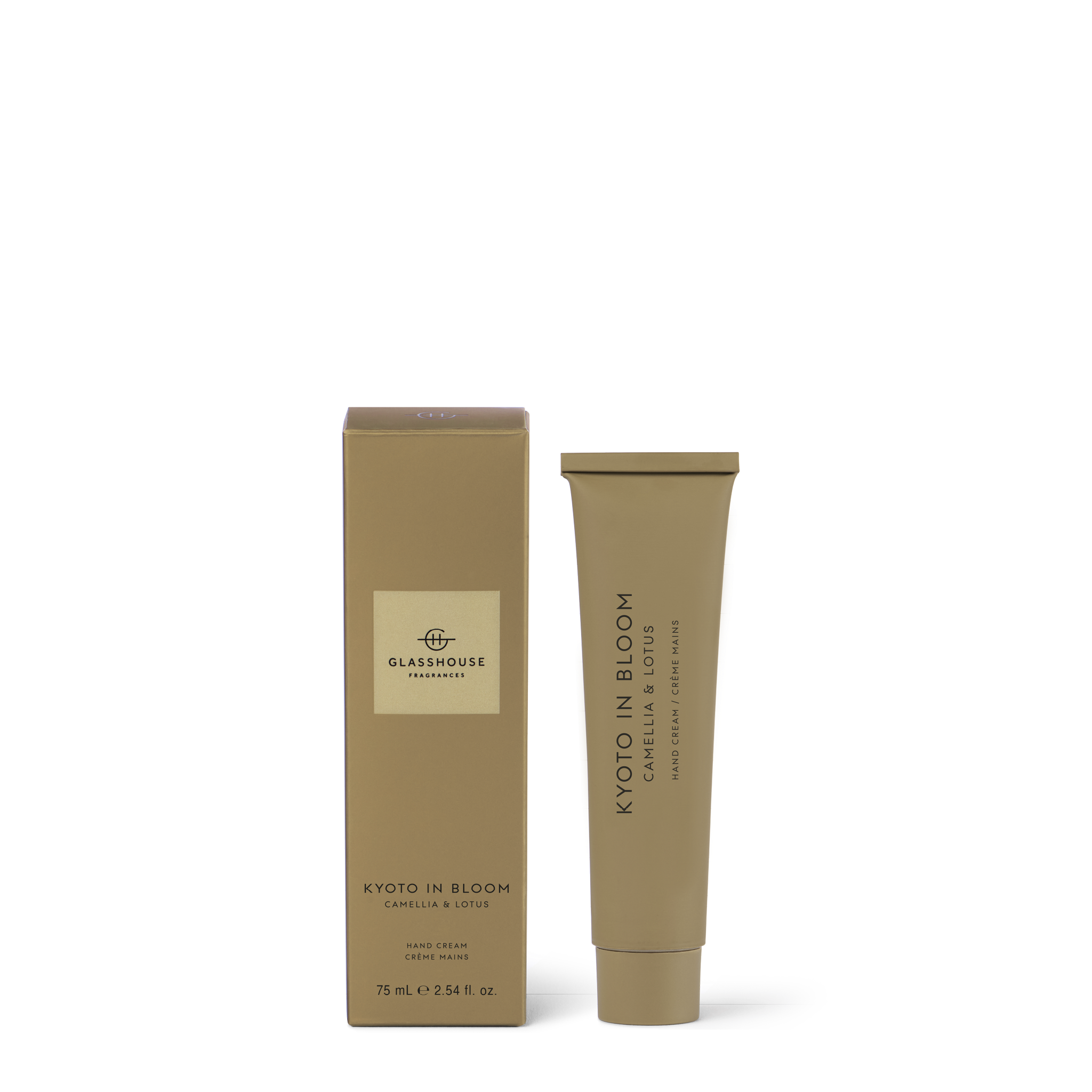 Glasshouse Fragrances Kyoto In Bloom Hand Cream next to box.