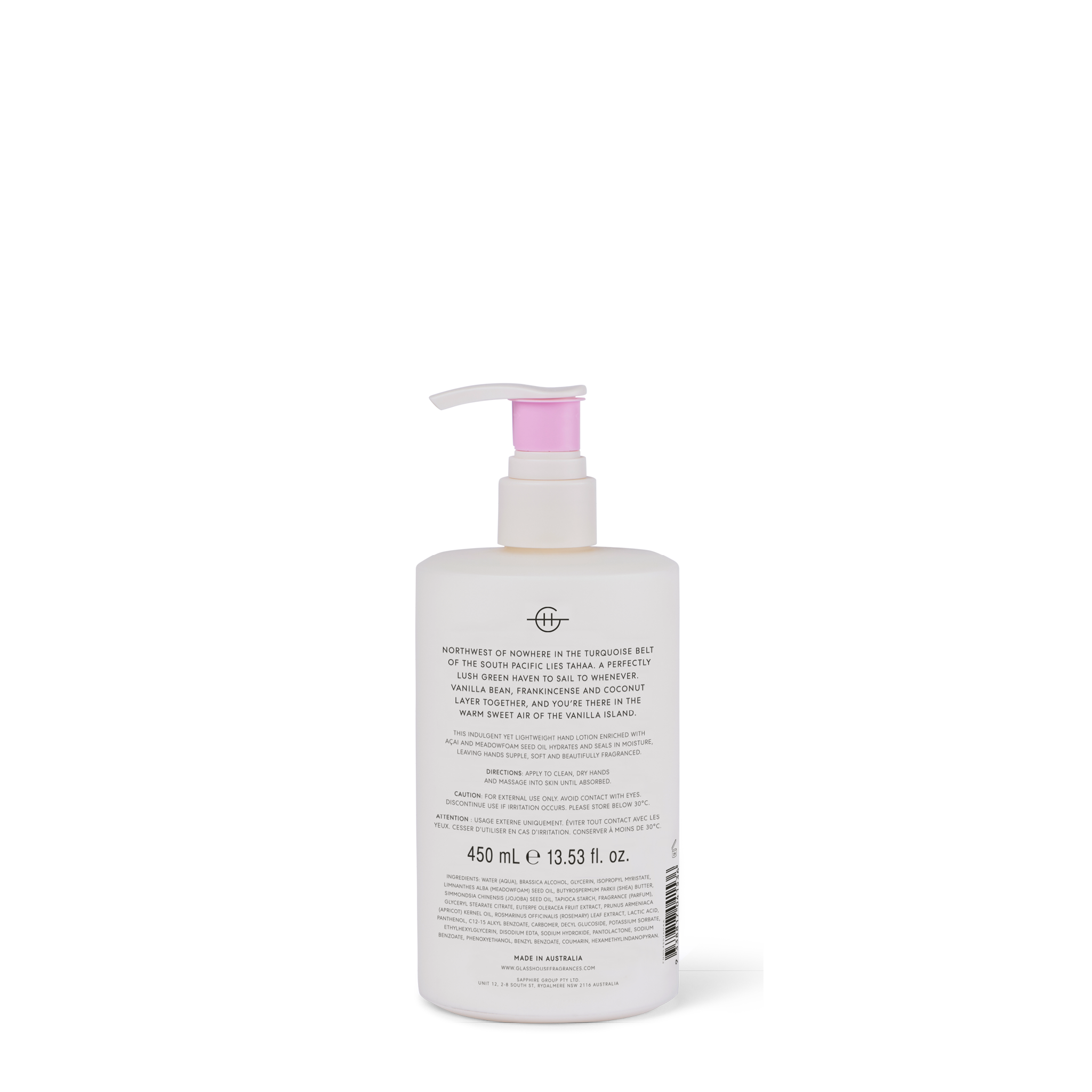 Glasshouse Fragrances A Tahaa Affair back of product.