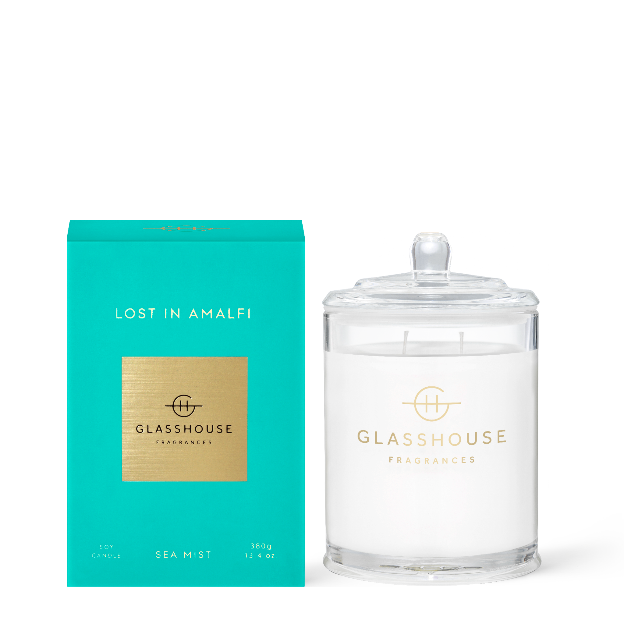 Glasshouse Fragrances Lost in Amalfi Sea Mist 380g Soy Candle with box