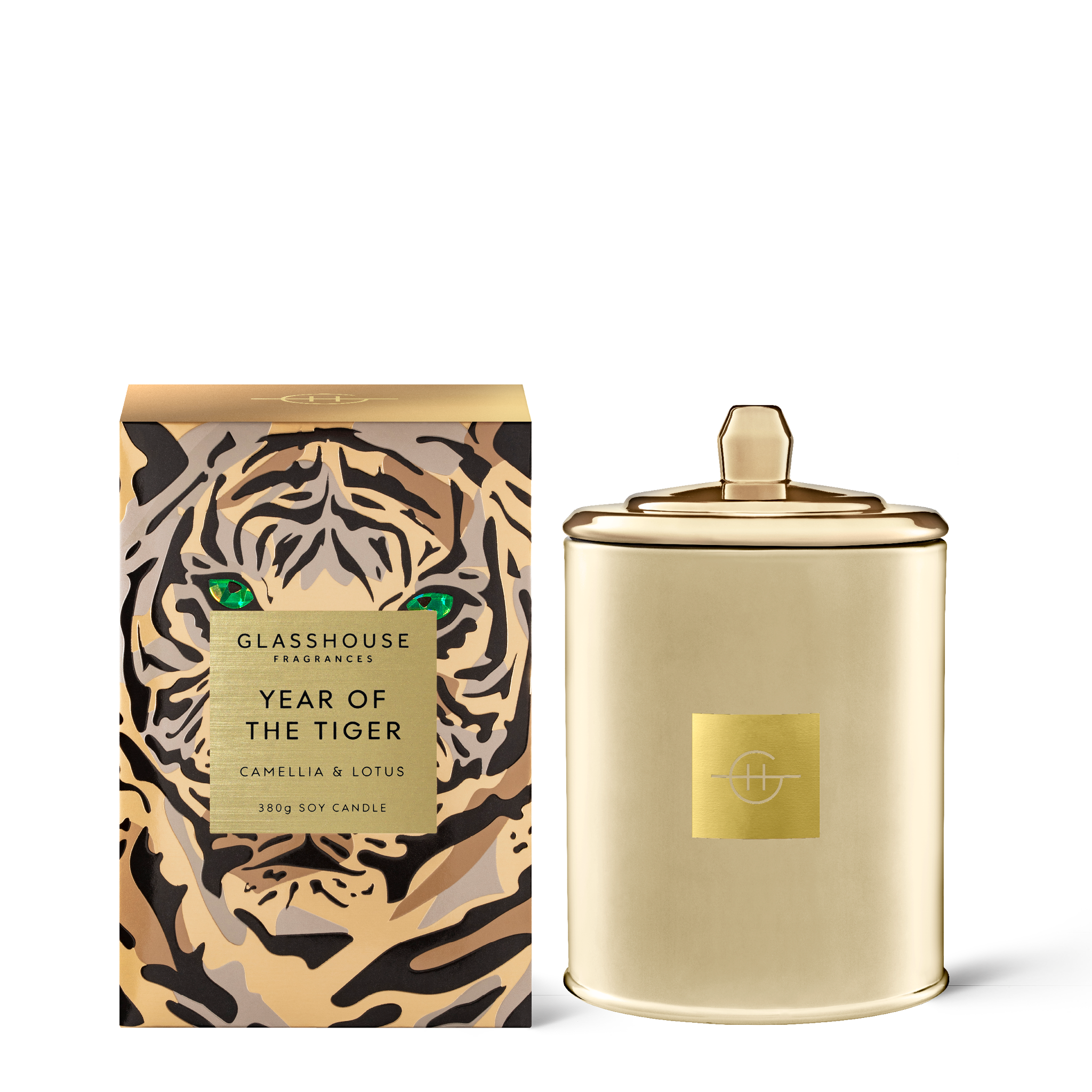 Glasshouse Fragrances Limited Edition Year of the Tiger Camellia and Lotus 380g Soy Candle with box