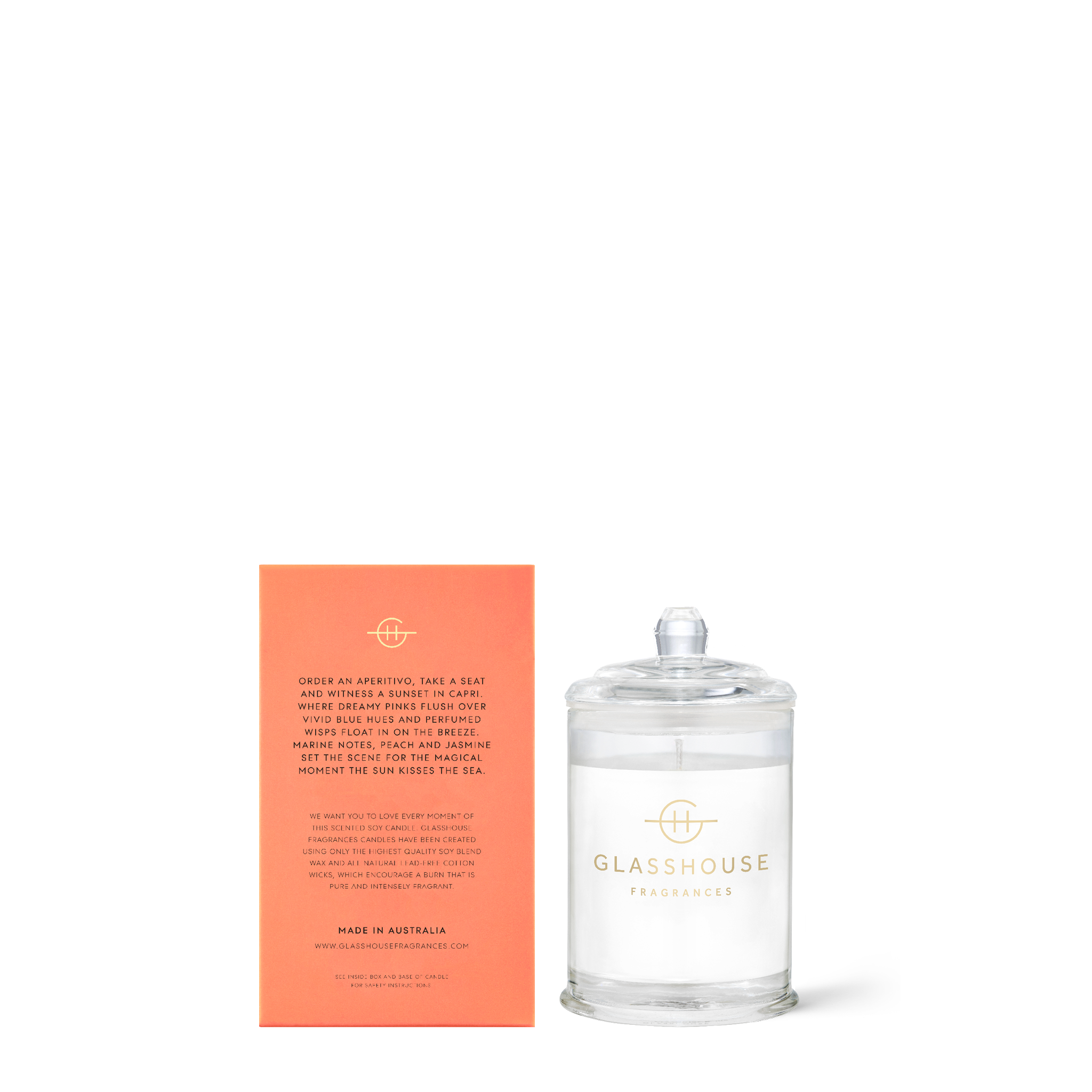 Sunsets in Capri 60g Triple Scented Soy Candle Back of Product