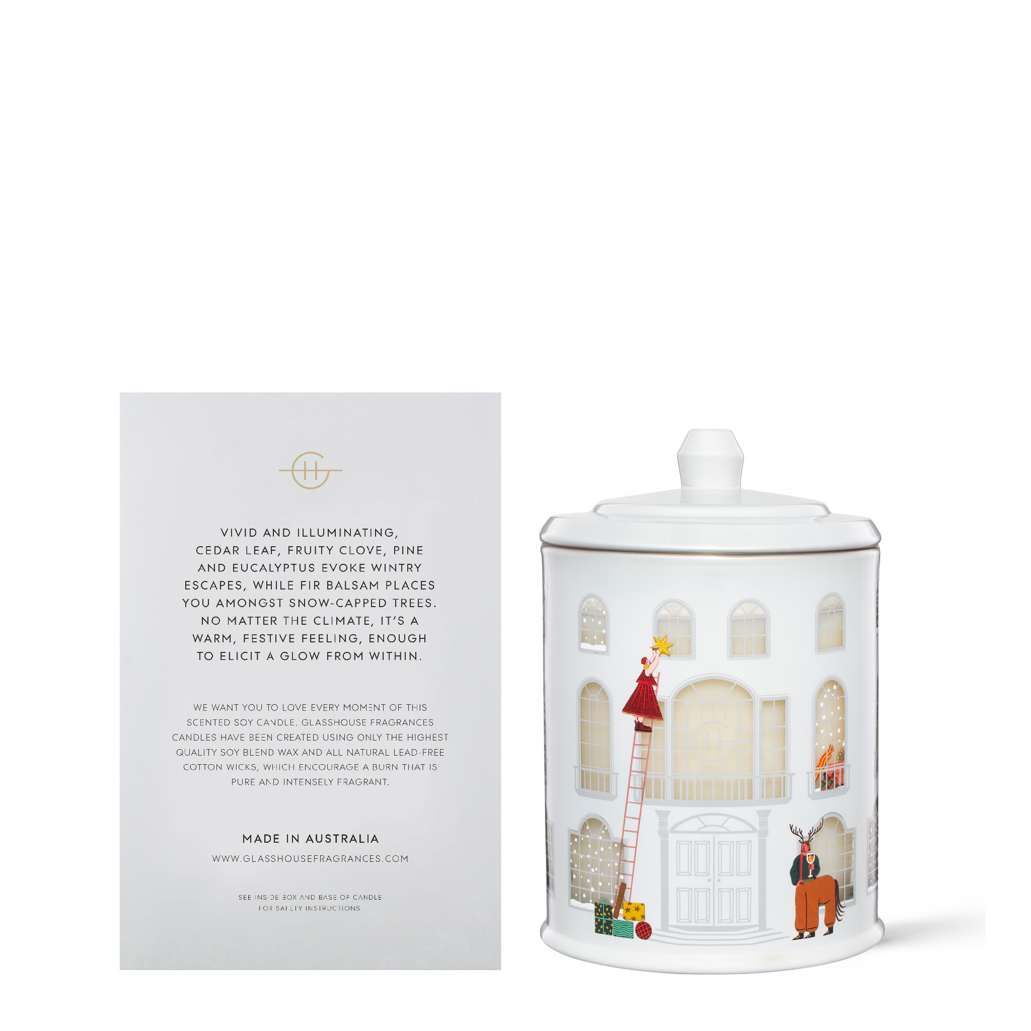 Glasshouse Fragrances White Christmas 380g Soy Candle back of product