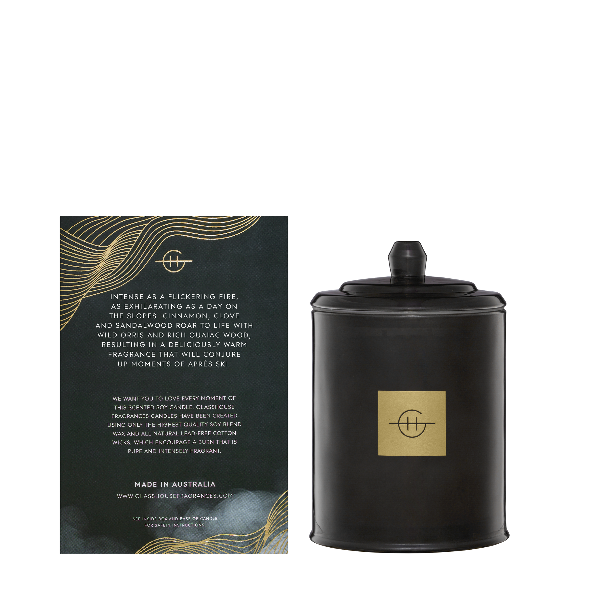 Glasshouse Fragrances Fireside In Queenstown 380g Triple Soy Candle back of product