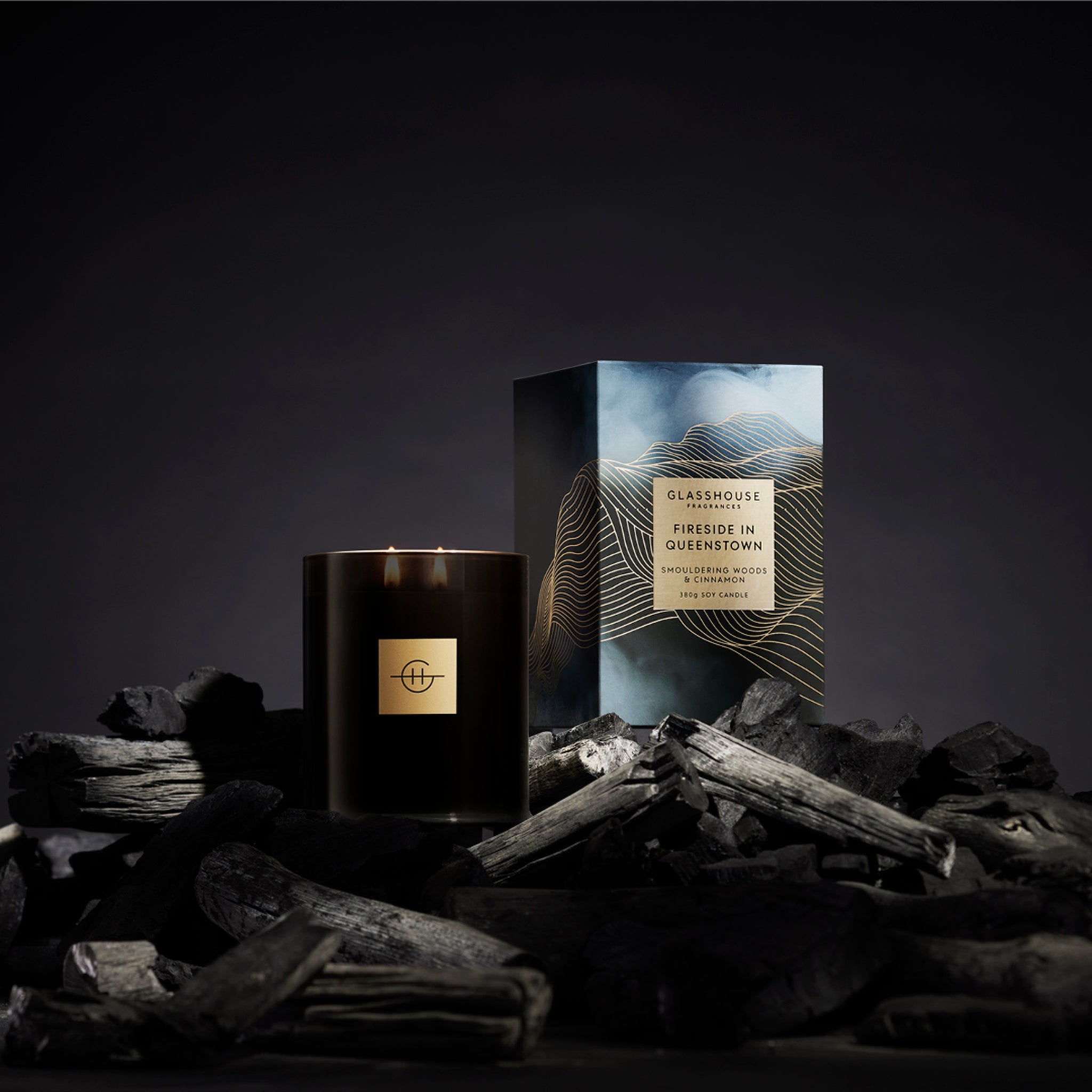 Glasshouse Fragrances Fireside In Queenstown 380g Triple Soy Candle Lit