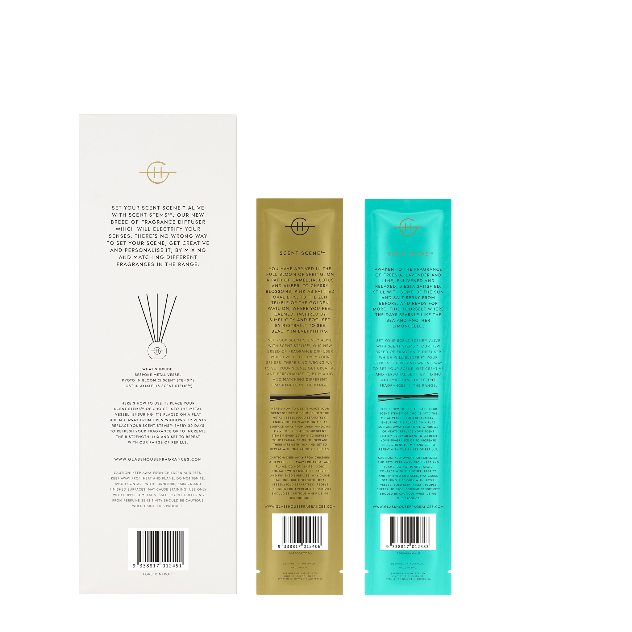Glasshouse Fragrances Kyoto in Bloom and Lost in Amalfi Scent Scene™ Duo product packaging - back of product