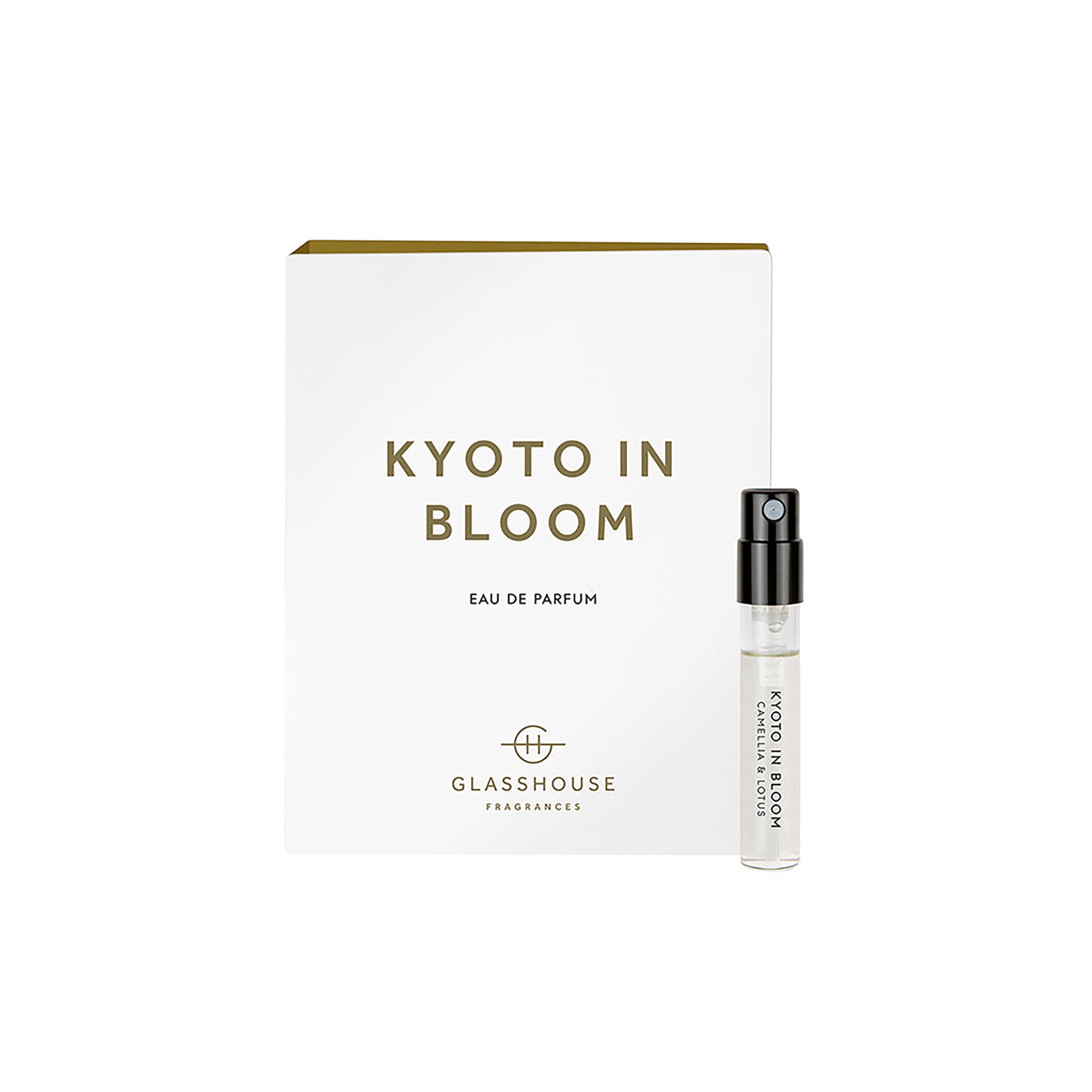 Glasshouse Fragrances Kyoto in Bloom Camellia and Lotus  1.8g Sample Eau de Parfum spray and box