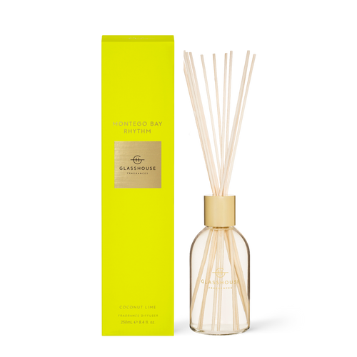 Glasshouse Fragrances Montego Bay Rhythm Coconut and Lime 250mL Fragrance Diffuser with box
