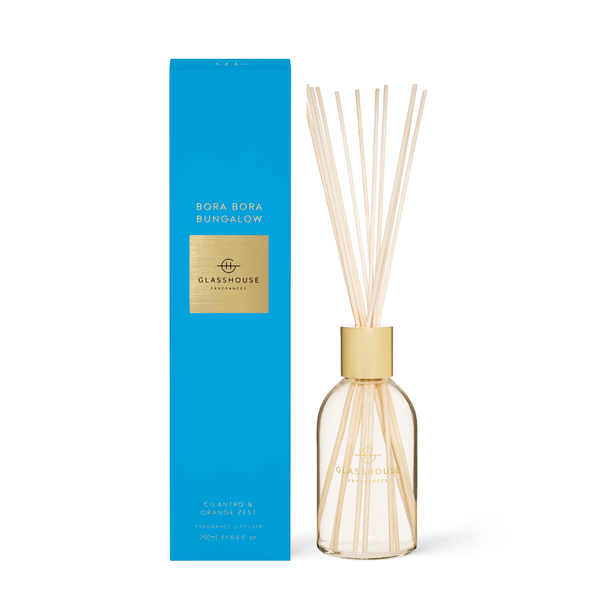 Glasshouse Fragrances Bora Bora Bungalow Cilantro and Orange Zest Scent 250mL Diffuser with box