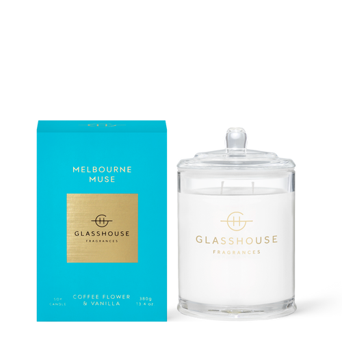Glasshouse Fragrances Melbourne Muse Coffee Flower and Vanilla 380g Soy Candle with box