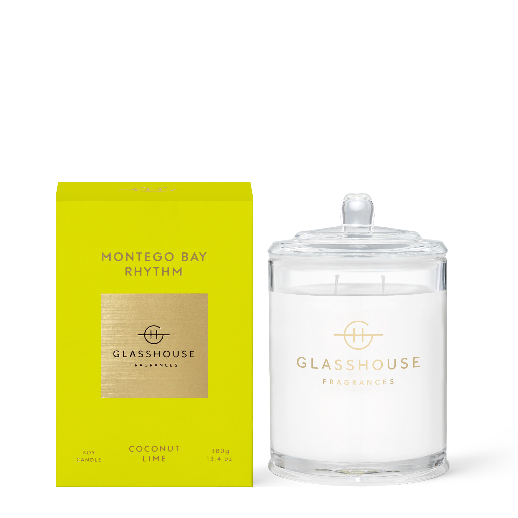 Glasshouse Fragrances Montego Bay Rhythm Coconut and Lime 380g Soy Candle with box