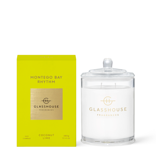 Glasshouse Fragrances Montego Bay Rhythm Coconut and Lime 380g Soy Candle with box