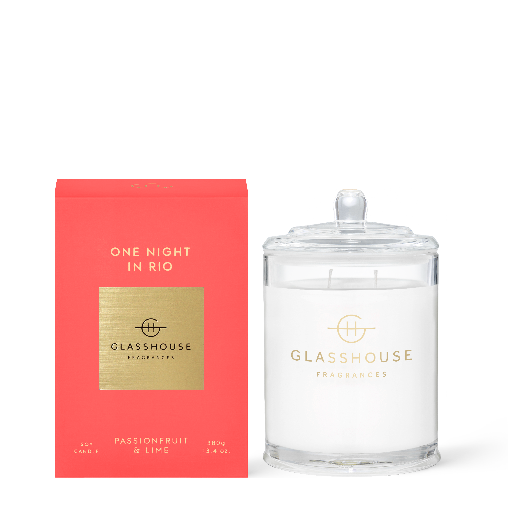 Glasshouse Fragrances One Night in Rio Passionfruit and Lime 380g Soy Candle with box
