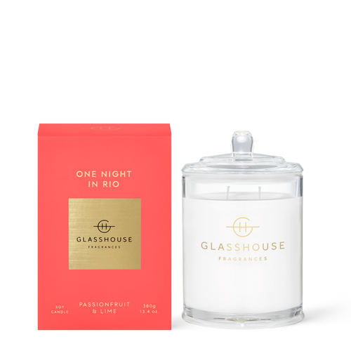 Glasshouse Fragrances One Night in Rio Passionfruit and Lime 380g Soy Candle with box