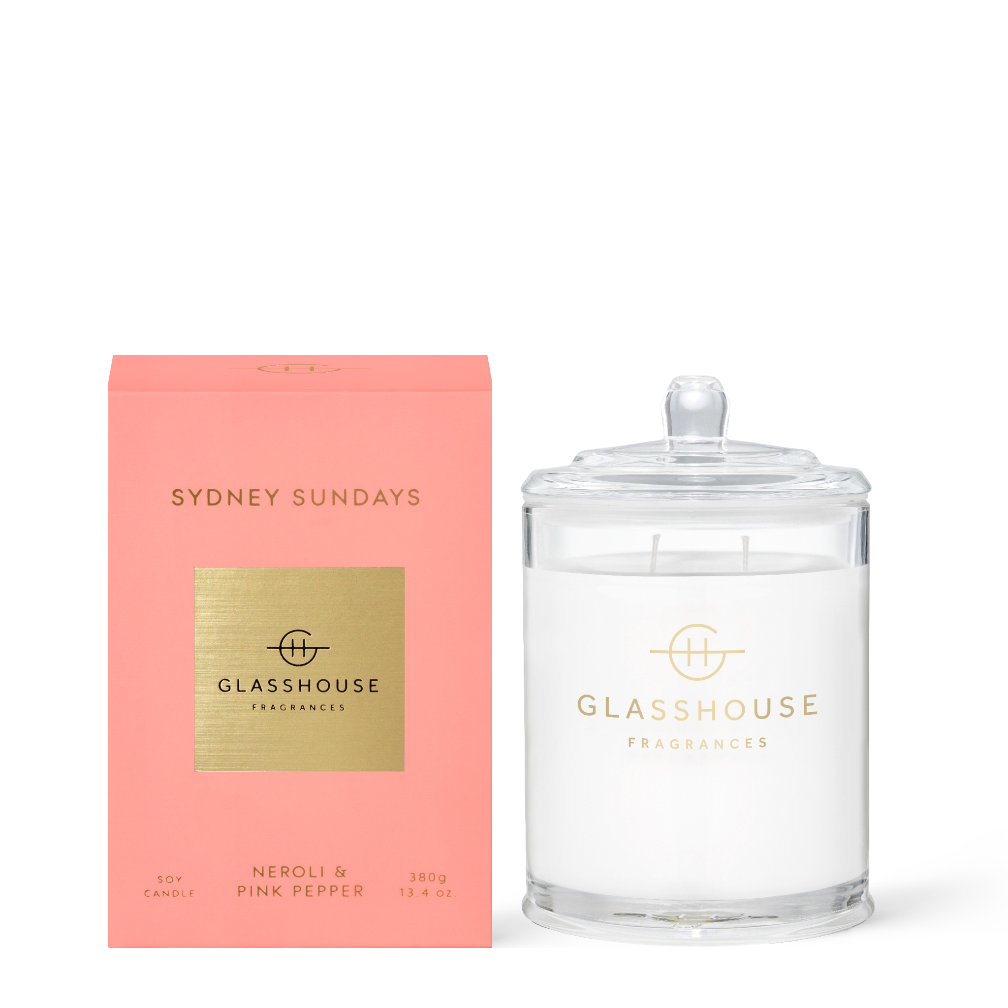 Glasshouse Fragrances Sydney Sundays Neroli and Pink Pepper 380g Soy Candle with box