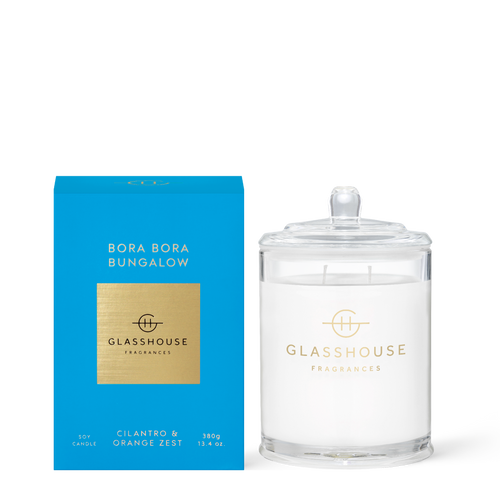 Glasshouse Fragrances Bora Bora Bungalow Cilantro and Orange Zest 380g Soy Candle with box