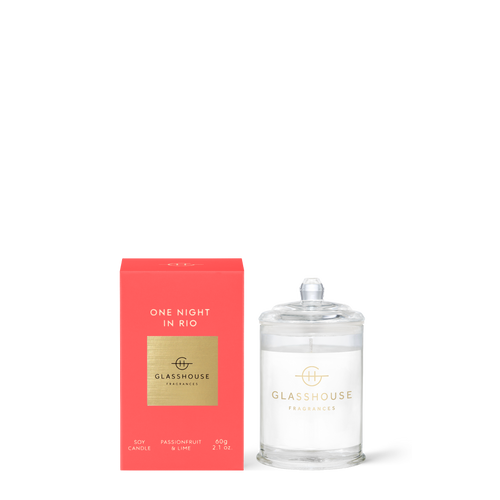 Glasshouse Fragrances One Night in Rio Passionfruit and Lime 60g Soy Candle with box