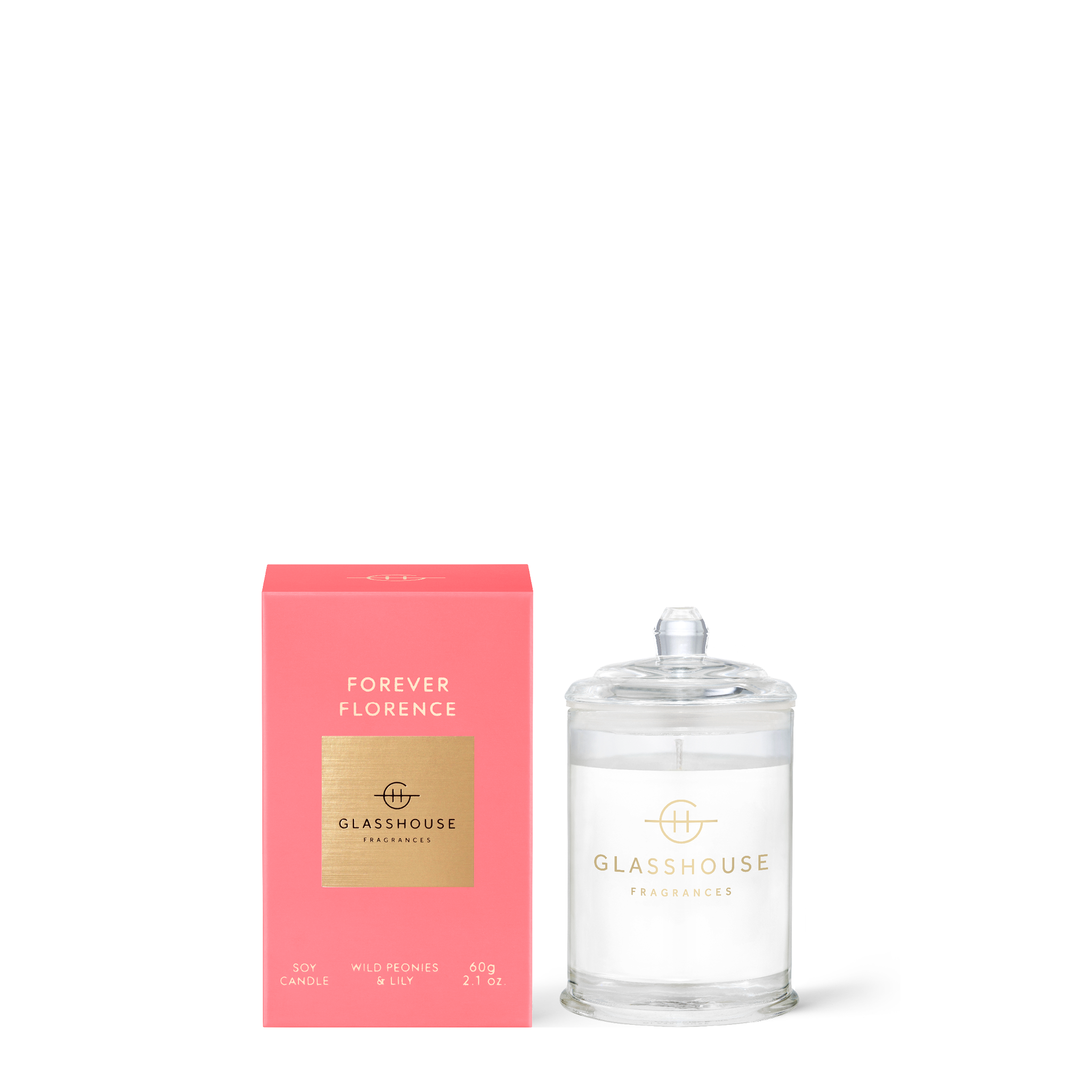 Glasshouse Fragrances Forever Florence Wild Peonies and Lily 60g Soy Candle with box