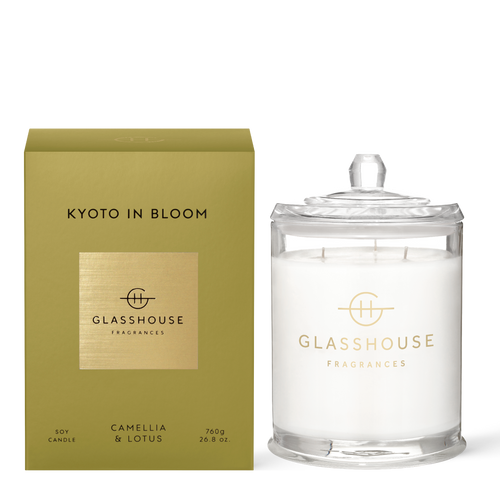 Glasshouse Fragrances Kyoto in Bloom Camellia and Lotus 760g Soy Candle with box