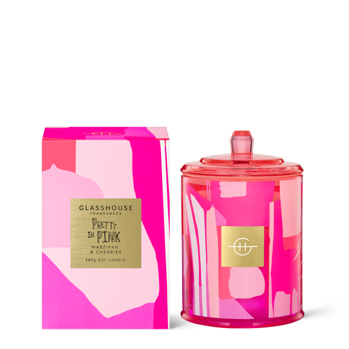 Glasshouse Fragrances Pretty in Pink Marzipan and Cherries 380g Soy Candle with box