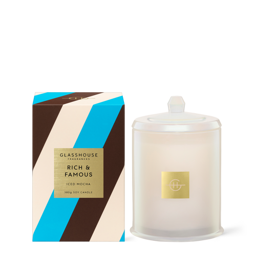 Glasshouse Fragrances Rich & Famous Iced Mocha 380g Soy Candle with box