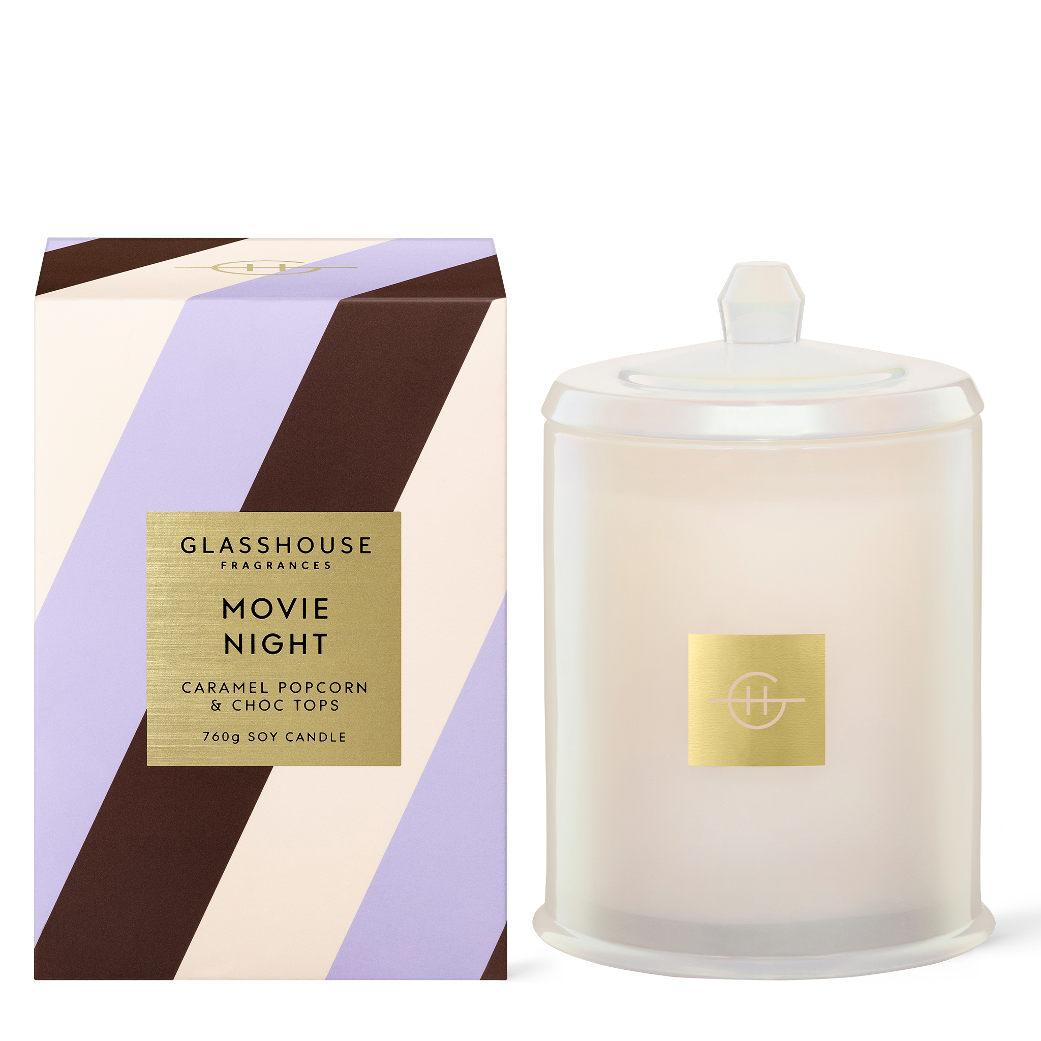 Glasshouse Fragrances Movie Night Popcorn and Choc Tops 760g Soy Candle with box